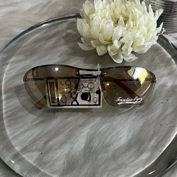 NEW Fantas-Eyes Y2K Square Oval Metal Half Rim Gradient Aviator Sunglasses NWT - Picture 5 of 14